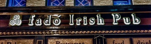 Fadó Irish Pub signage: reserve channel letters with reverse illuminated LED lights